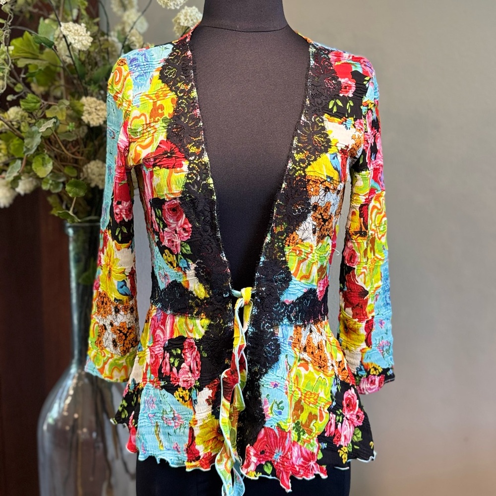 Alberto Makali Multicolor Floral Lace Blouse